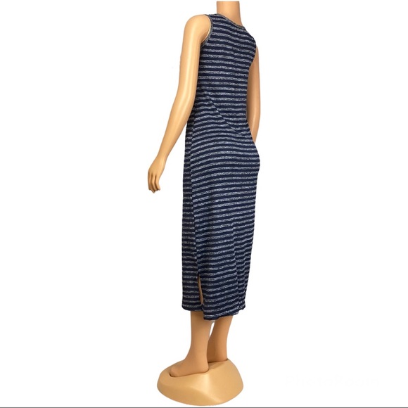 Women's Summer Sleeveless Striped Casual Navy blue Long Dress - Picture 2 of 6